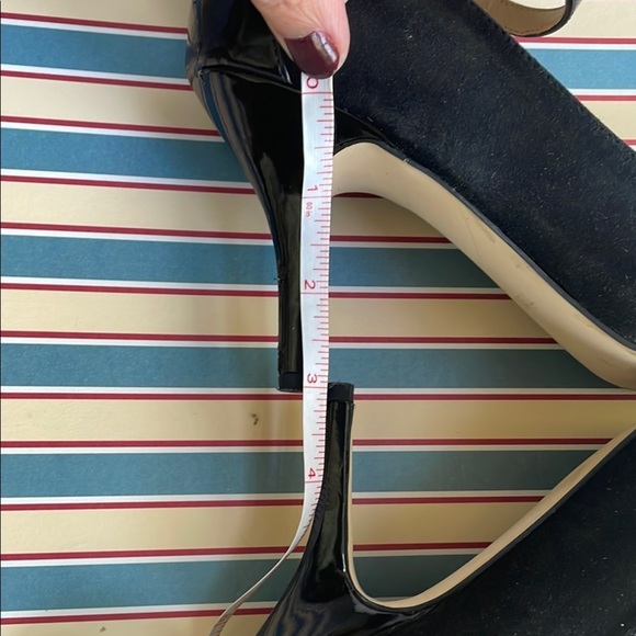 Audrey Brooke Stiletto Heels Suede Patent Trim Pointed Toe Double Strap Black - Picture 10 of 13